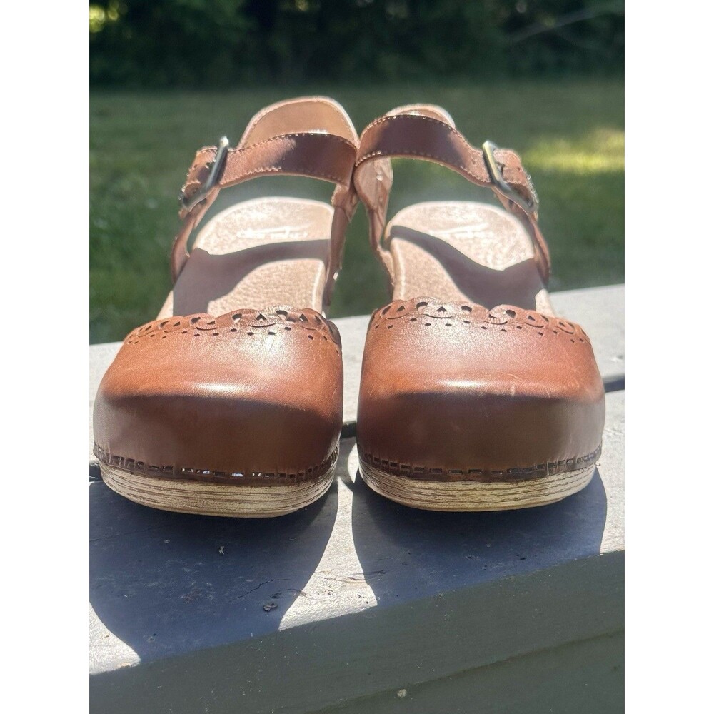 Dansko Women’s Brown Leather Scalloped Slingback Clogs Buckle Strap  EU 41 - Picture 13 of 16